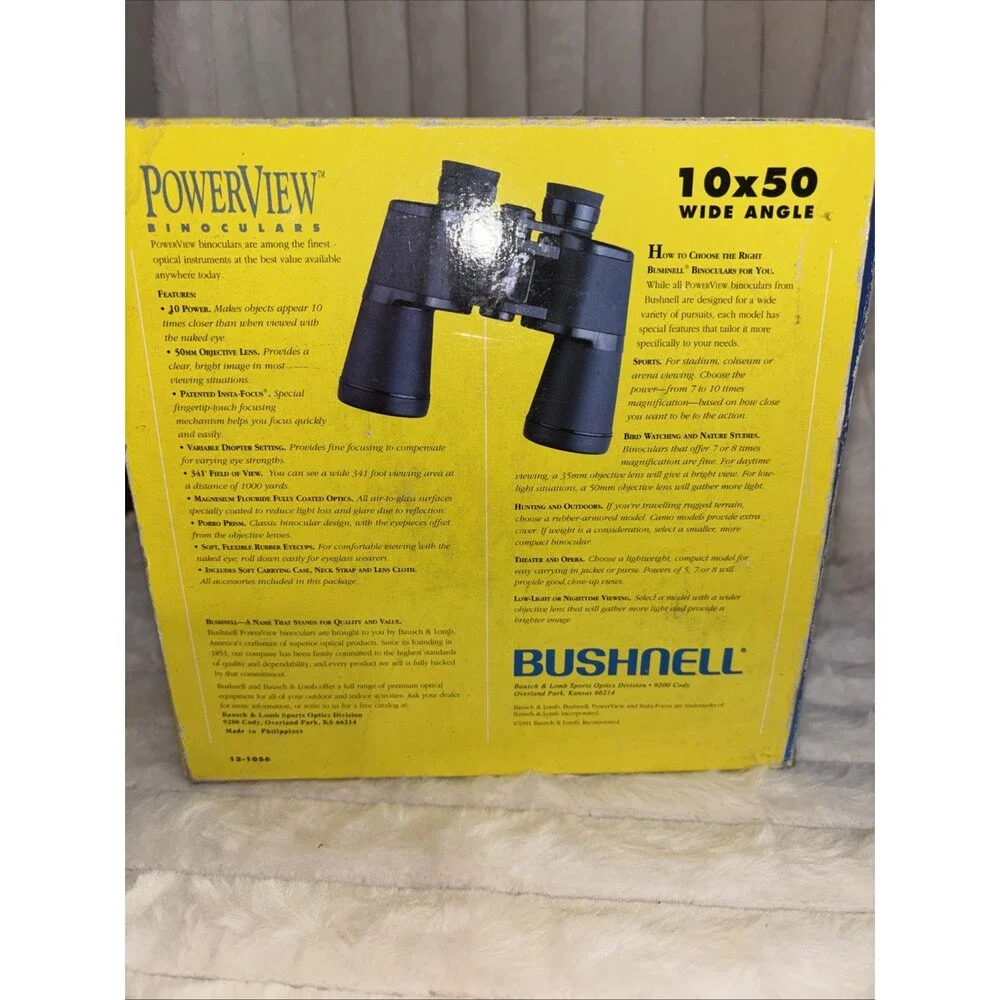 NIB Bushnell PowerView 10x50 Binoculars Wide Angle Insta Focus Lens New In Box